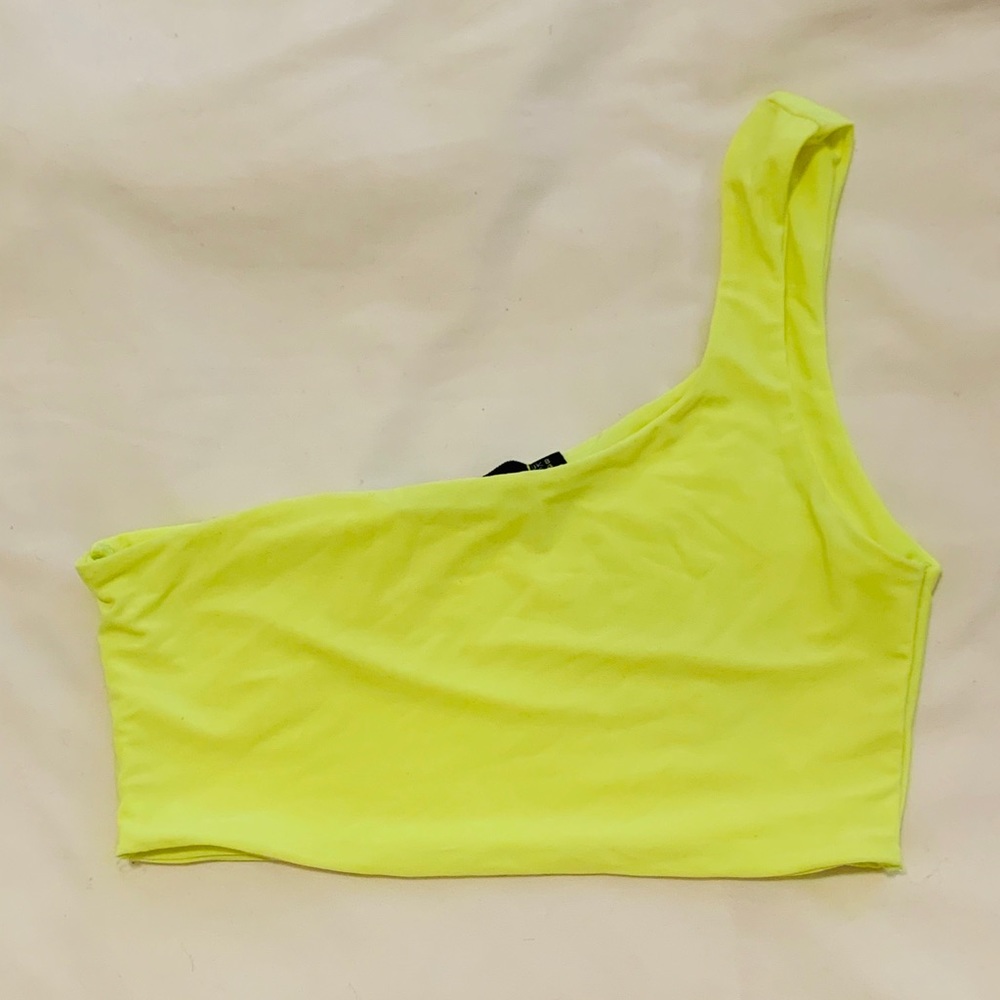 Pretty Little Thing neon yellow shoulder crop top